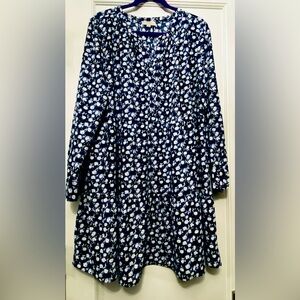 LOFT split neck blue floral dress